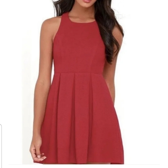 Lulu's Fit & Flare Cut Out Back Pleated Skater Dress Red/Orange Size S - Picture 14 of 14